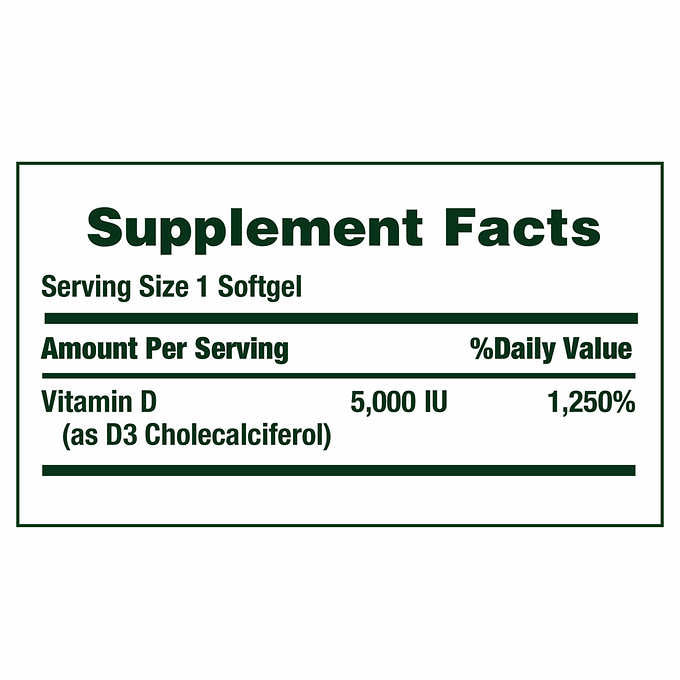 Nature's Bounty Vitamin D3 125 mcg, 400 Softgels 自然之寶 維生素D3 125mcg 5000IU, 400顆