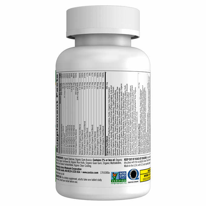 Kirkland Signature USDA Organic Multivitamin, 80 Coated Tablets 科克蘭有機複合維生素,80片