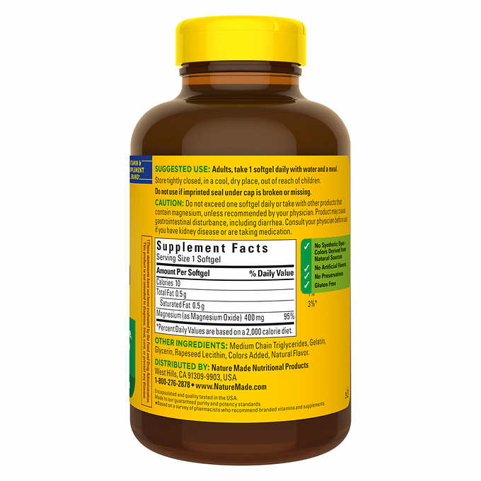 Nature Made Extra Strength Magnesium 400 mg., 180 Softgels 萊萃美 強效鎂 400 mg 180顆