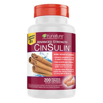 Trunature Advanced Strength CinSulin 500mg., 200 Vegetarian Capsules 強效 肉桂精華酵母鉻,三高 血糖,200粒膠囊