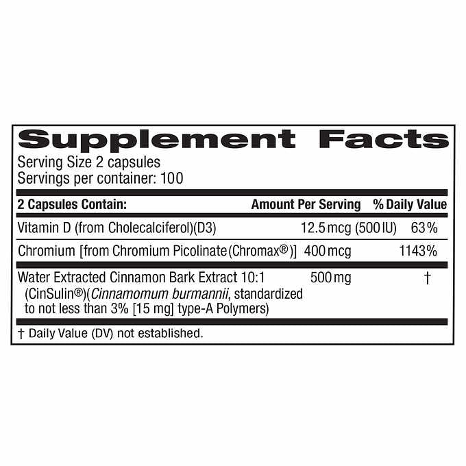 Trunature Advanced Strength CinSulin 500mg., 200 Vegetarian Capsules 強效 肉桂精華酵母鉻,三高 血糖,200粒膠囊