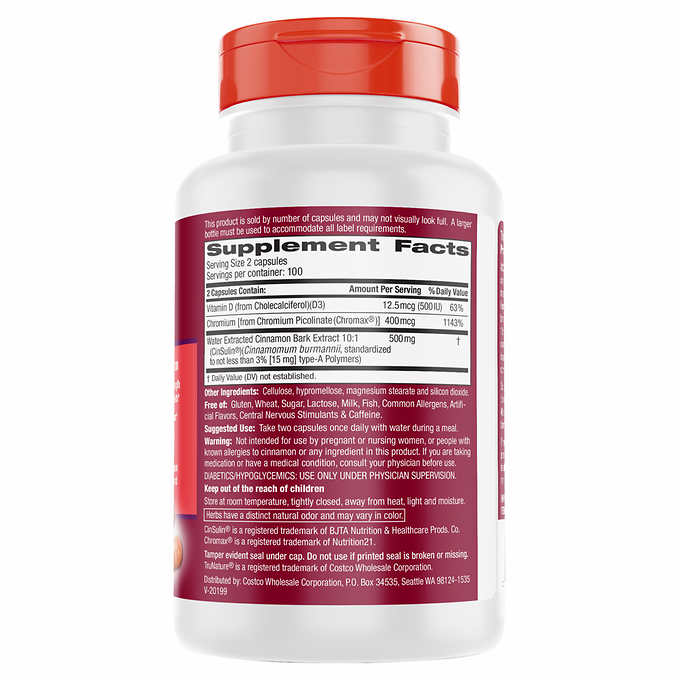 Trunature Advanced Strength CinSulin 500mg., 200 Vegetarian Capsules 強效 肉桂精華酵母鉻,三高 血糖,200粒膠囊