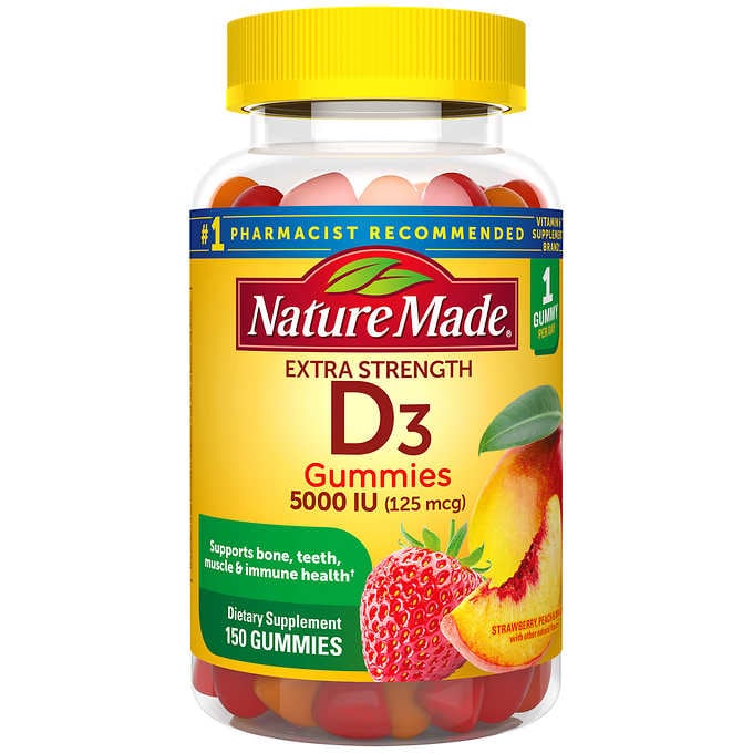 Nature Made Extra Strength Vitamin D3 125 mcg, 150 萊萃美 維生素 D3 5000 IU 草莓蜜桃口味軟糖
