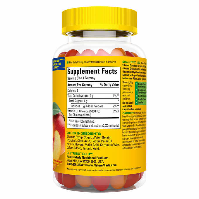 Nature Made Extra Strength Vitamin D3 125 mcg, 150 萊萃美 維生素 D3 5000 IU 草莓蜜桃口味軟糖