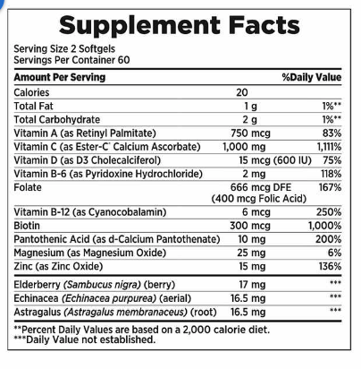 Nature's Bounty Immune 24 Hour+, 120 Softgels 自然之寶 免疫維他命C維他命D鋅, 1000 mg, 50粒