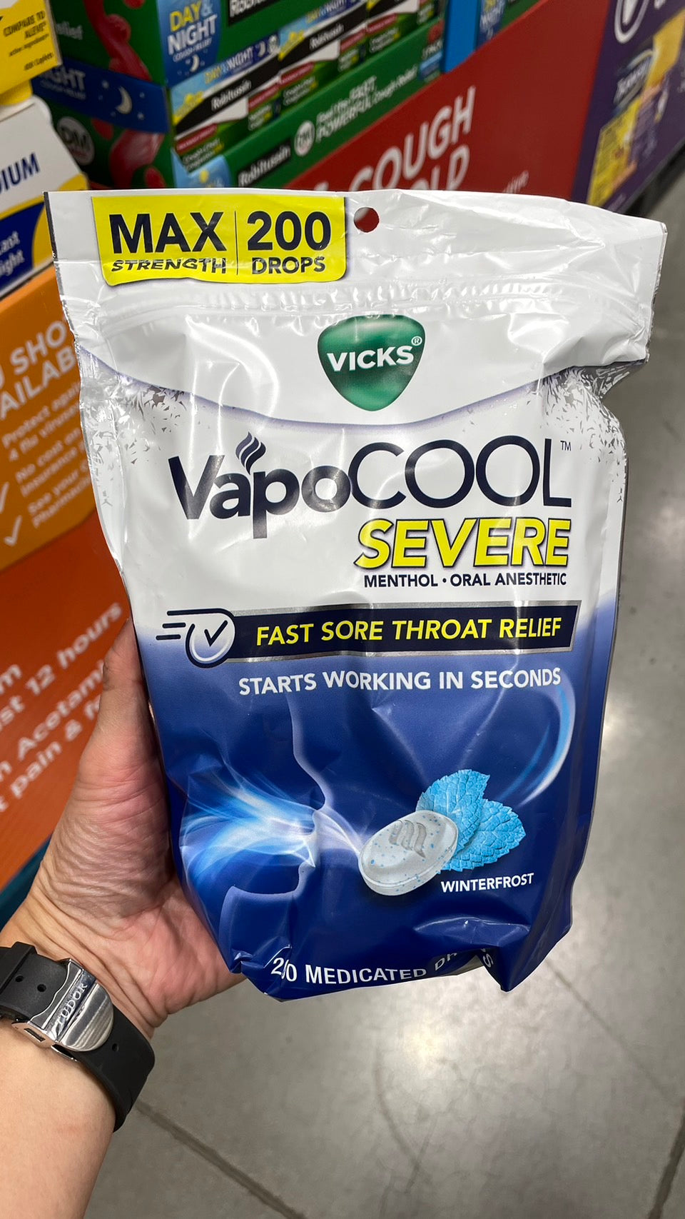 Vicks VapoCOOL WinterFrost Drops, 200 Drops Vicks 喉嚨痛舒緩症狀發泡碇
