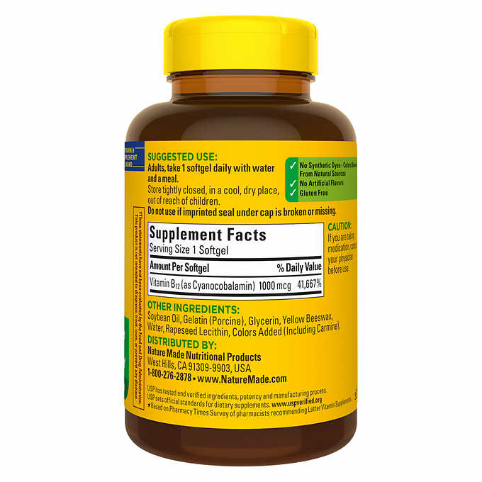 Nature Made Vitamin B12 1000 mcg., 400 Softgels 萊萃美 維他命B12 1000mcg 400顆