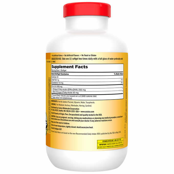 Kirkland Signature Fish Oil 1000 mg., 400 Softgels 科克蘭 天然深海魚油 1000mg 400粒