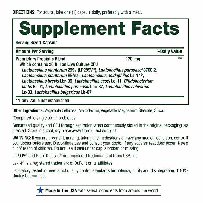 Nature's Bounty Ultra Strength Probiotic 10, 70 Capsules 超強益生菌 Probiotic 10種益生菌70顆(2個月份)