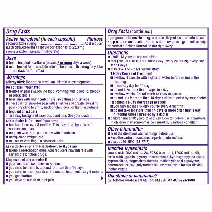 Nexium 24HR Acid Reducer 20 mg., 42 Capsules Nexium 胃酸逆流常備藥 20mg 42入 3 包裝