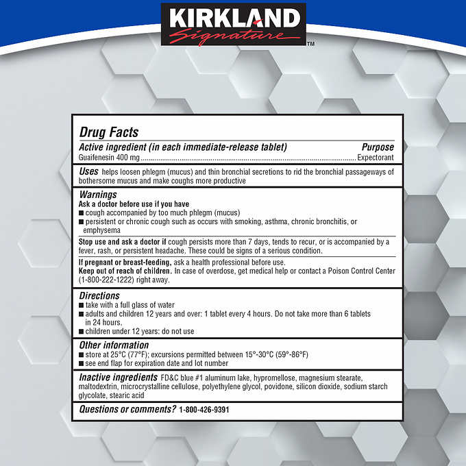 Kirkland Signature Mucus Relief Tablets, 400 Tablets 科克蘭 Kirkland 化痰舒緩碇 400碇