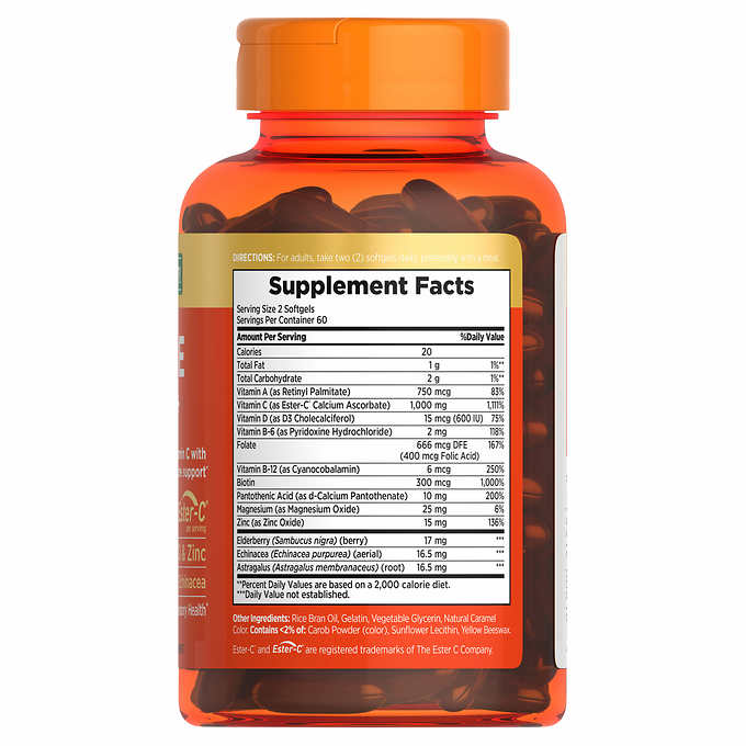 Nature's Bounty Immune 24 Hour+, 120 Softgels 自然之寶 免疫維他命C維他命D鋅, 1000 mg, 50粒