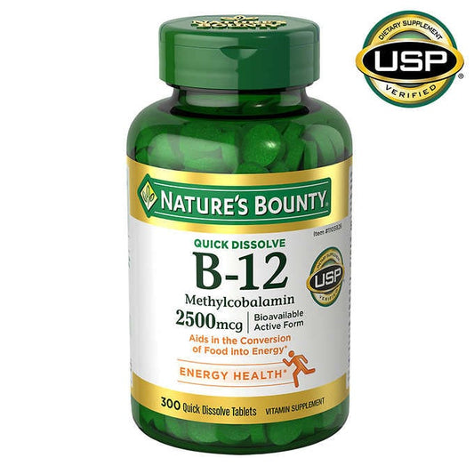 Nature's Bounty Vitamin B-12 2500 mcg, 300 Quick Dissolve Tablets  自然之寶 B-12維生素 2500mcg*300粒