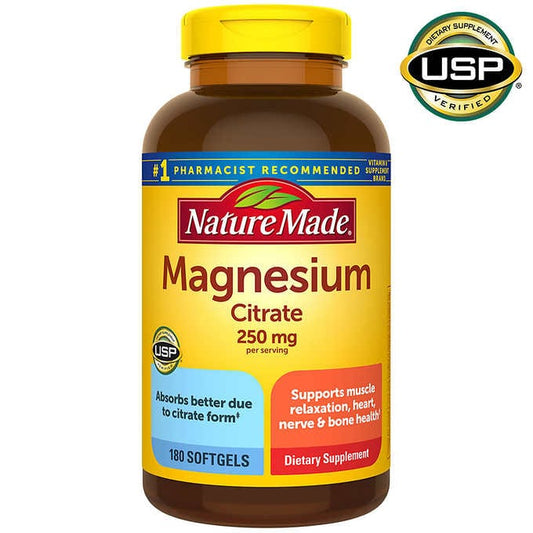 Nature Made Magnesium Citrate 250 mg., 180 Softgels 萊萃美 250 mg 檸檬酸鎂 180顆裝
