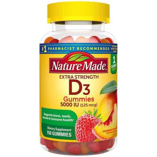 Nature Made Extra Strength Vitamin D3 125 mcg, 150  萊萃美 維生素 D3 5000 IU 草莓蜜桃口味軟糖