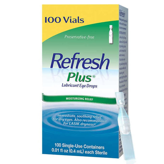 Allergan Refresh Plus Lubricant Eye Drops, 100 Single Use Containers Allergan Refresh Plus淚液人工淚滴眼液緩解乾澀紅血絲100支 台灣{現貨} 保質期365天