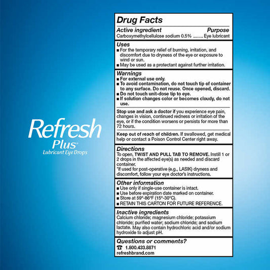 Allergan Refresh Plus Lubricant Eye Drops, 100 Single Use Containers Allergan Refresh Plus淚液人工淚滴眼液緩解乾澀紅血絲100支 台灣{現貨} 保質期365天