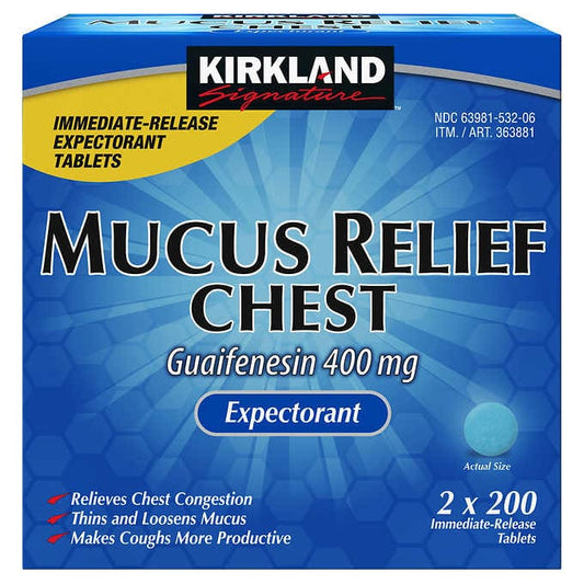 Kirkland Signature Mucus Relief Tablets, 400 Tablets 科克蘭 Kirkland 化痰舒緩碇 400碇
